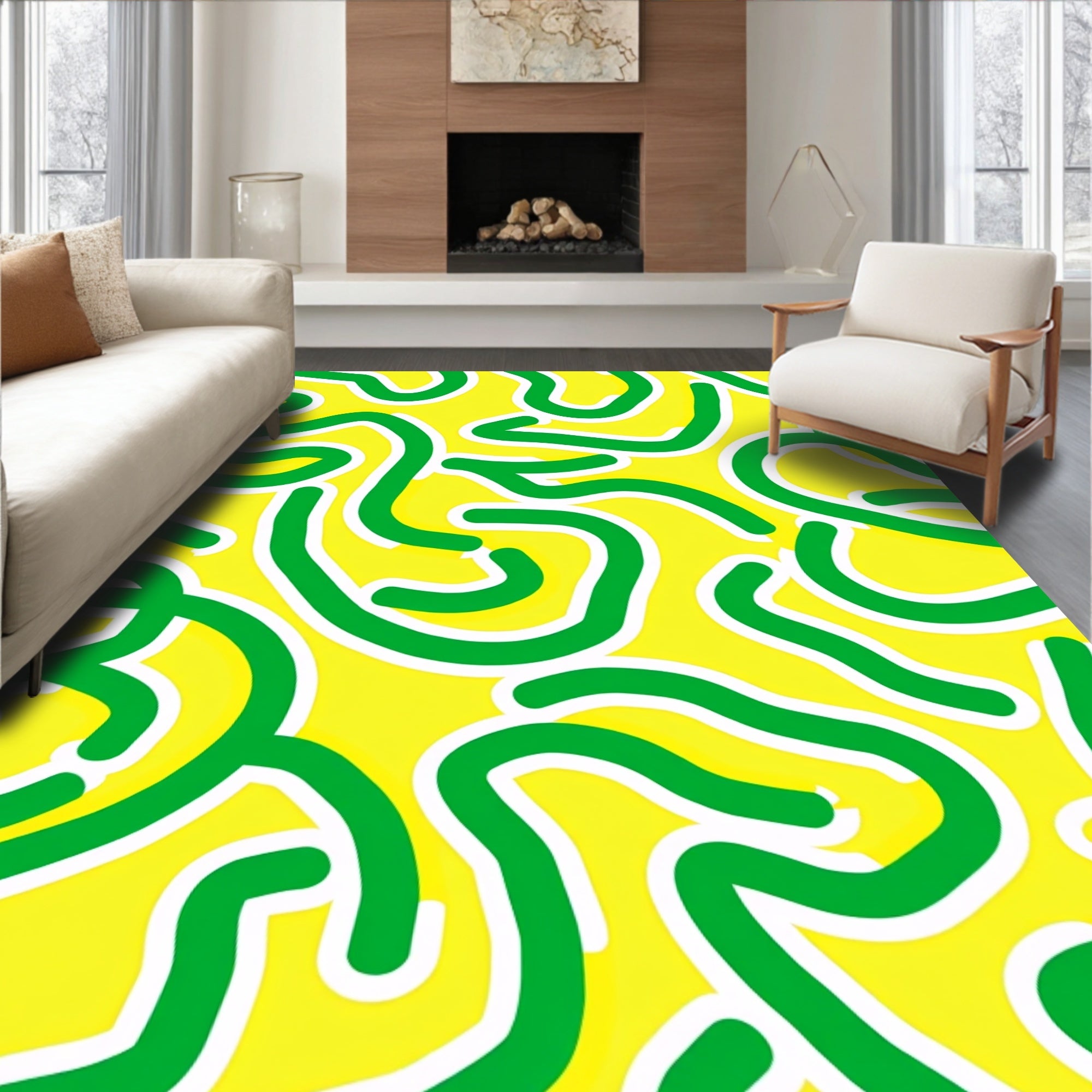 Abstract Green Line Whimsical Rug