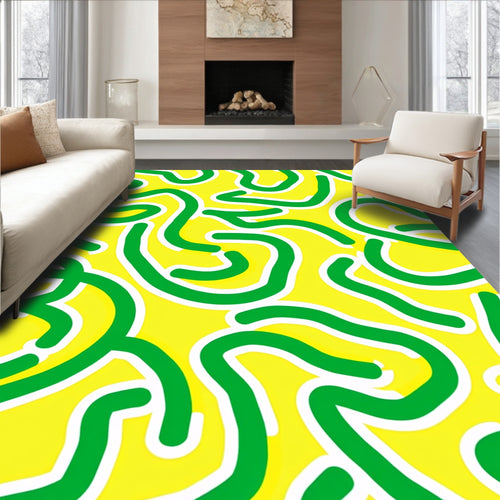 Abstract Green Line Whimsical Rug