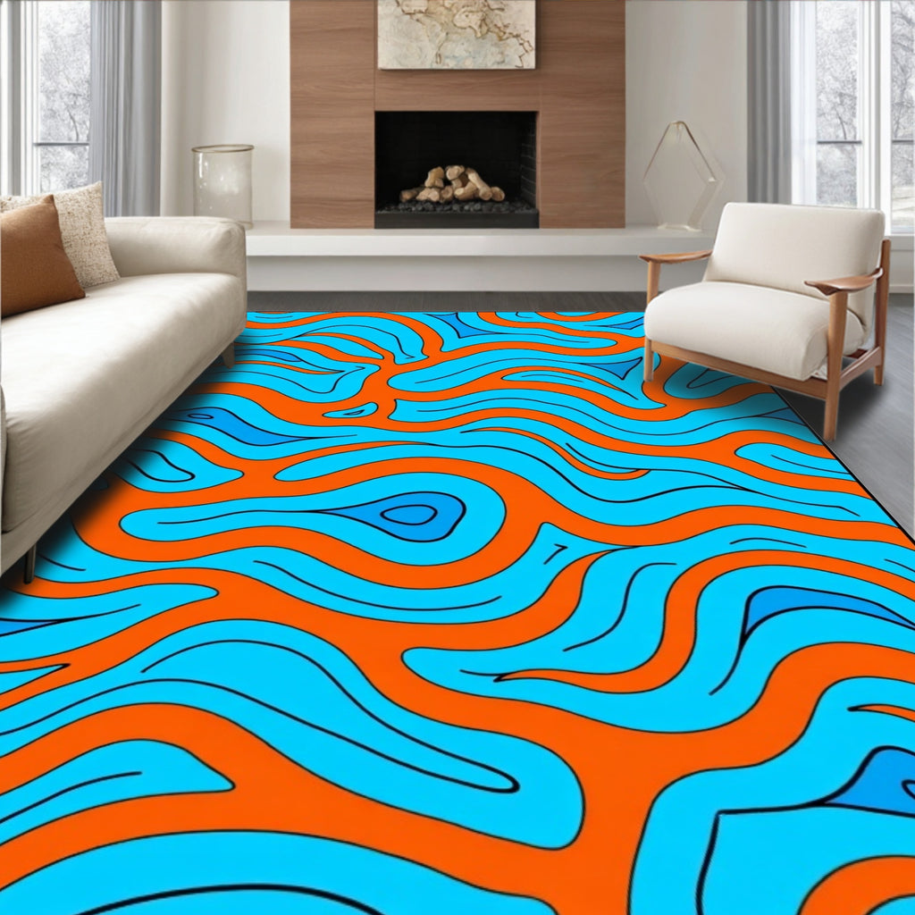 Orange And Blue Flow Pattern Rug