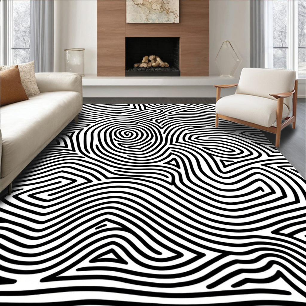 Black and White Abstract Contour Lines Rug