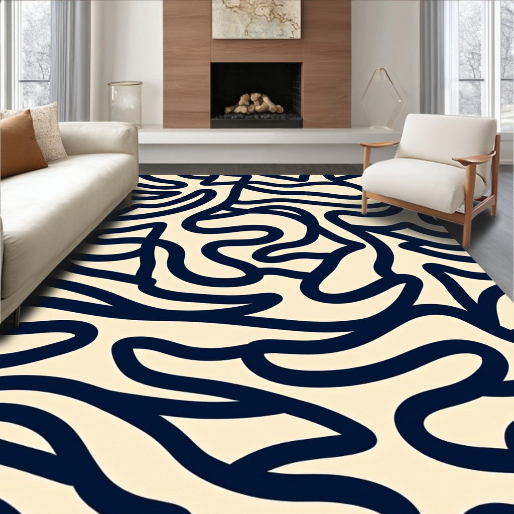 Abstract Navy Swirls Pattern Rug