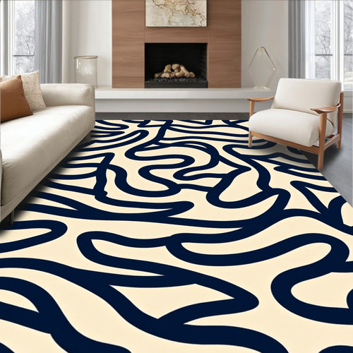 Abstract Navy Swirls Pattern Rug