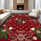 Festive Red Floral Bell Border Rug