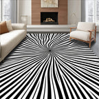 Radiating Black White Swirl Pattern Rug