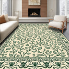 Vintage Green Leaf Vine Pattern Rug