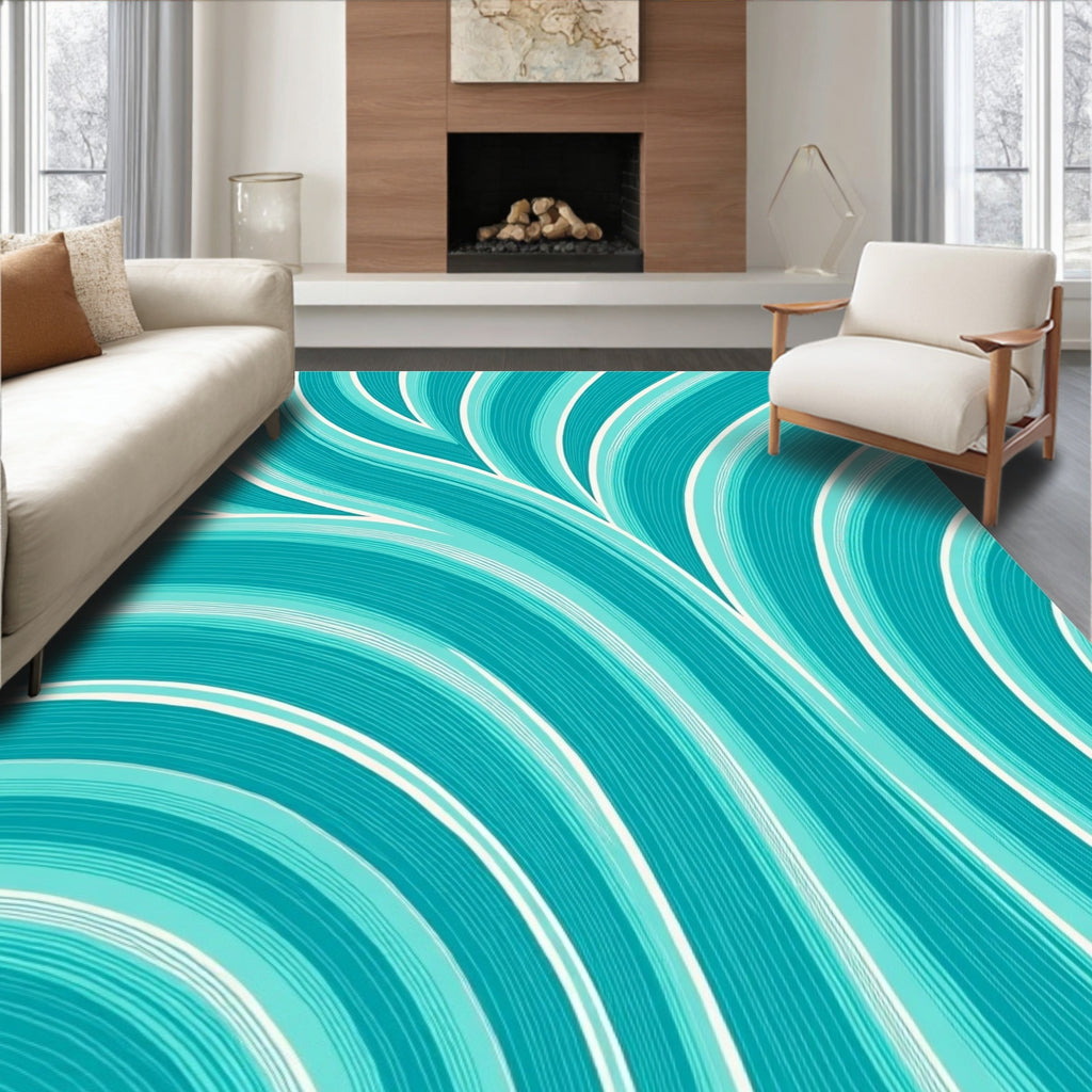 Oceanic Wavy Abstract Pattern Rug