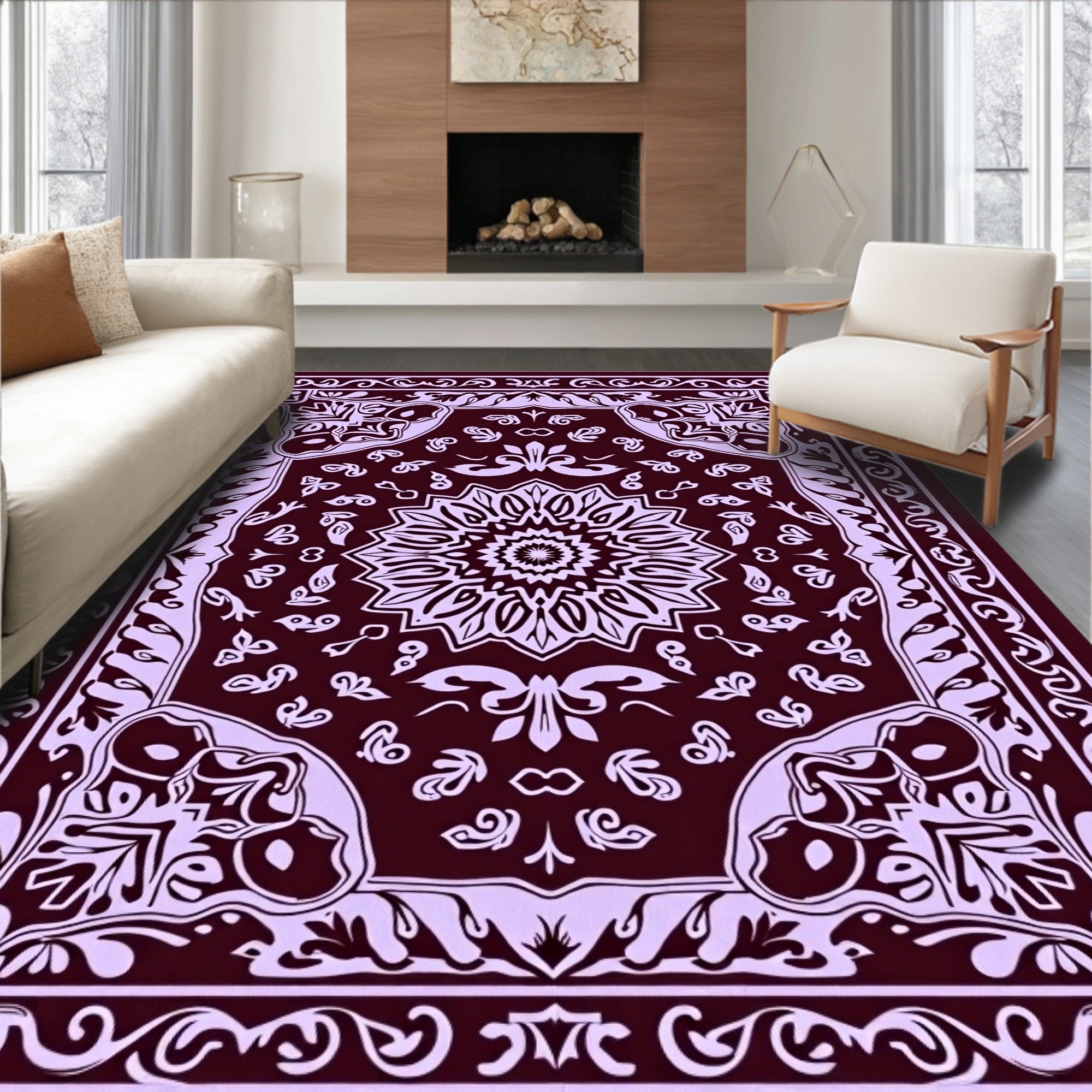 Ornate Red Mandala Floral Pattern Rug