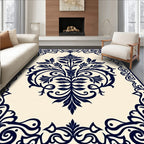 Navy Floral Scroll Classic Designed Rug