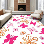 Pink Orange Butterfly Floral Pattern Rug