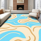 Fluid Abstract Cream Blue Swirls Pattern Rug