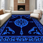Ornate Blue Floral Medallion Design Rug