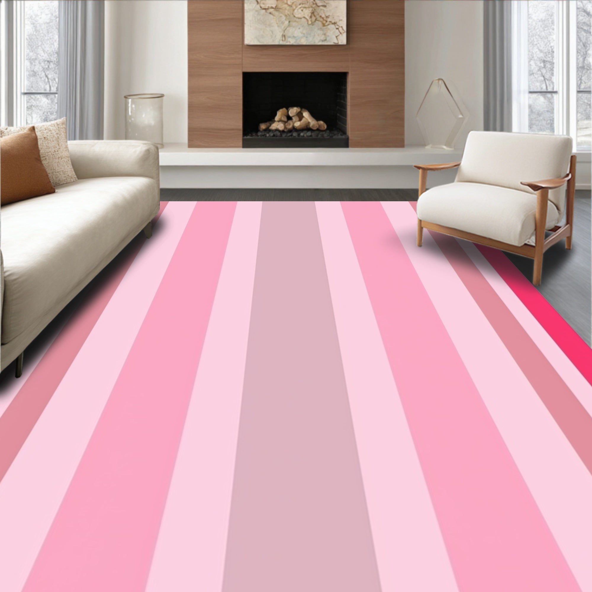 Pink Vertical Stripes Pattern Rug