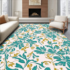Teal Gold Flourishing Floral Design Rug