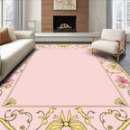 Pink and Yellow Floral Bow Motif Rug