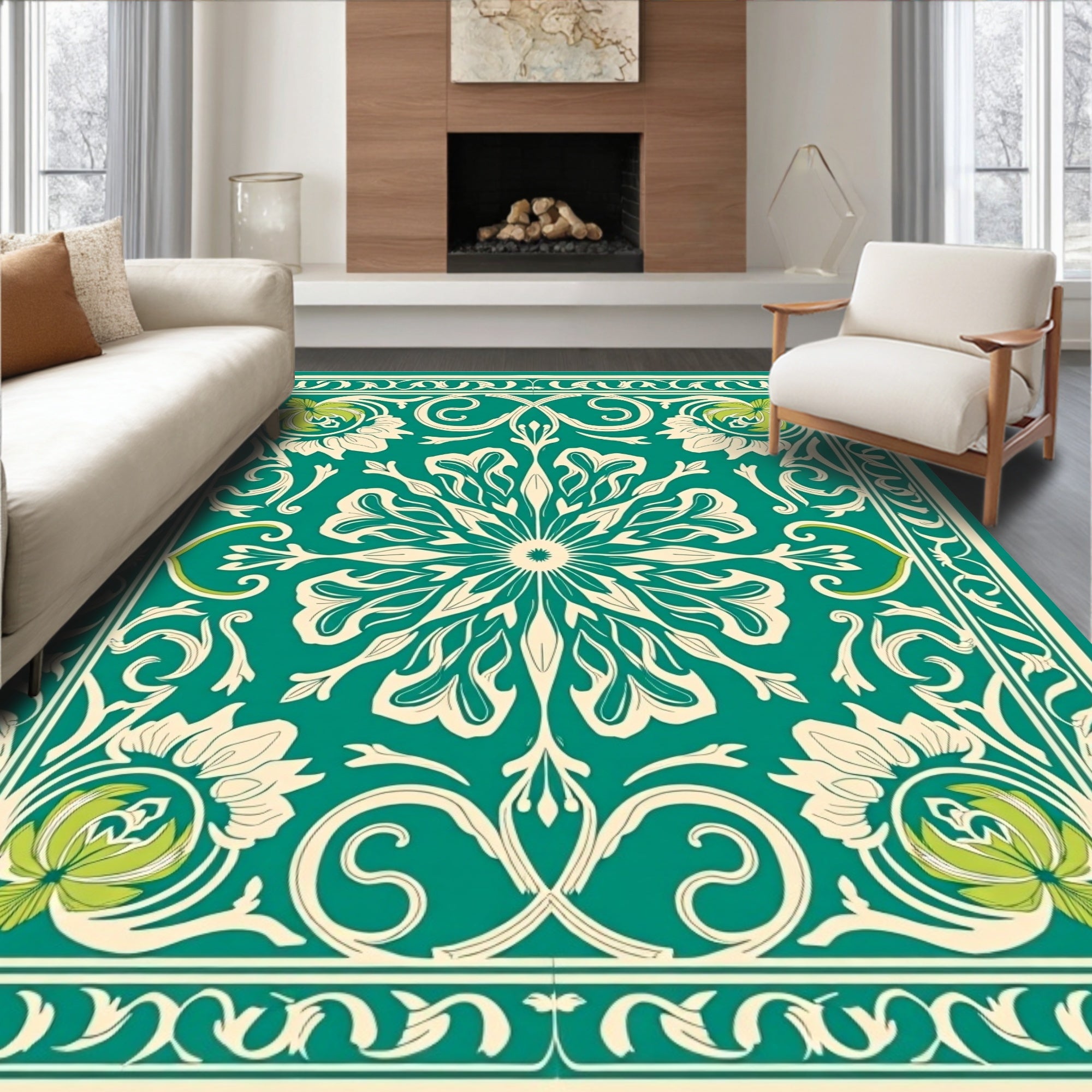 Art Nouveau Floral Mandala Design Rug
