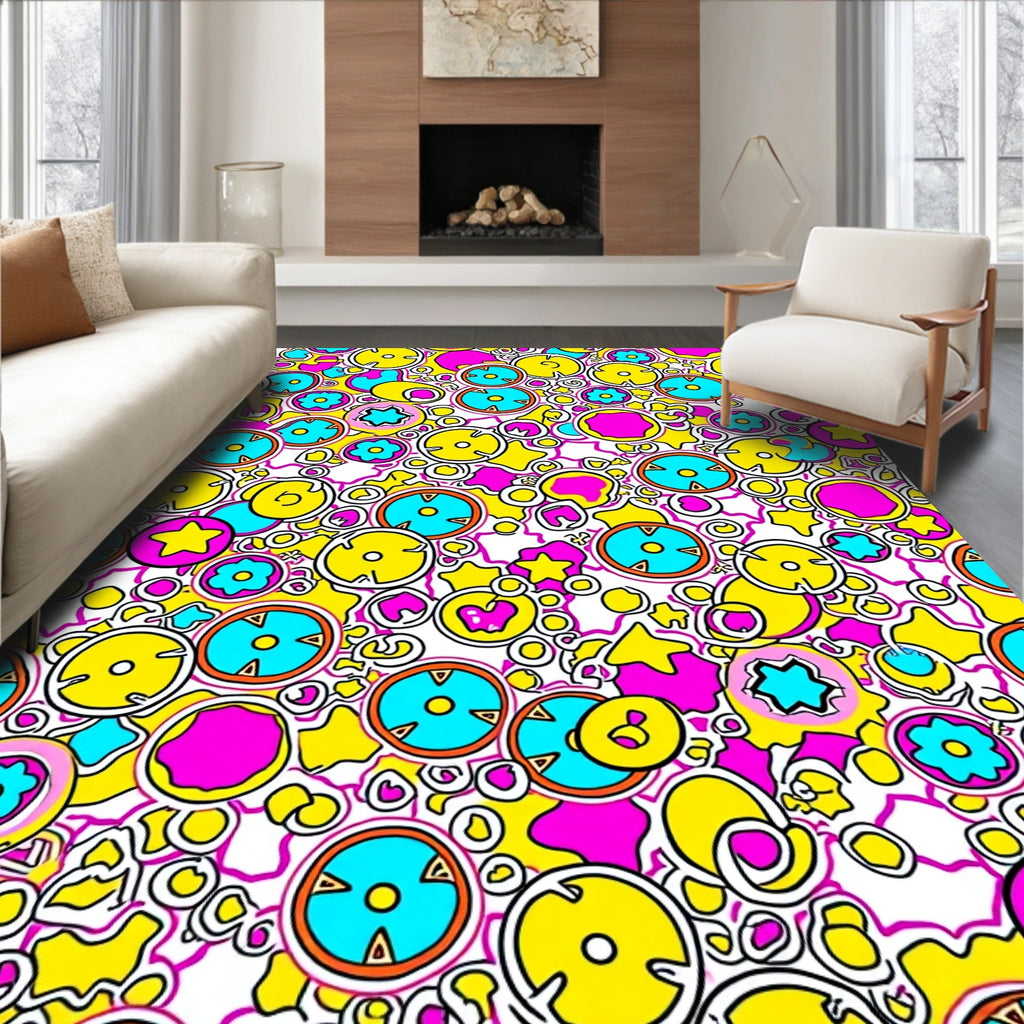 Vivid Circles and Stars Pattern Rug