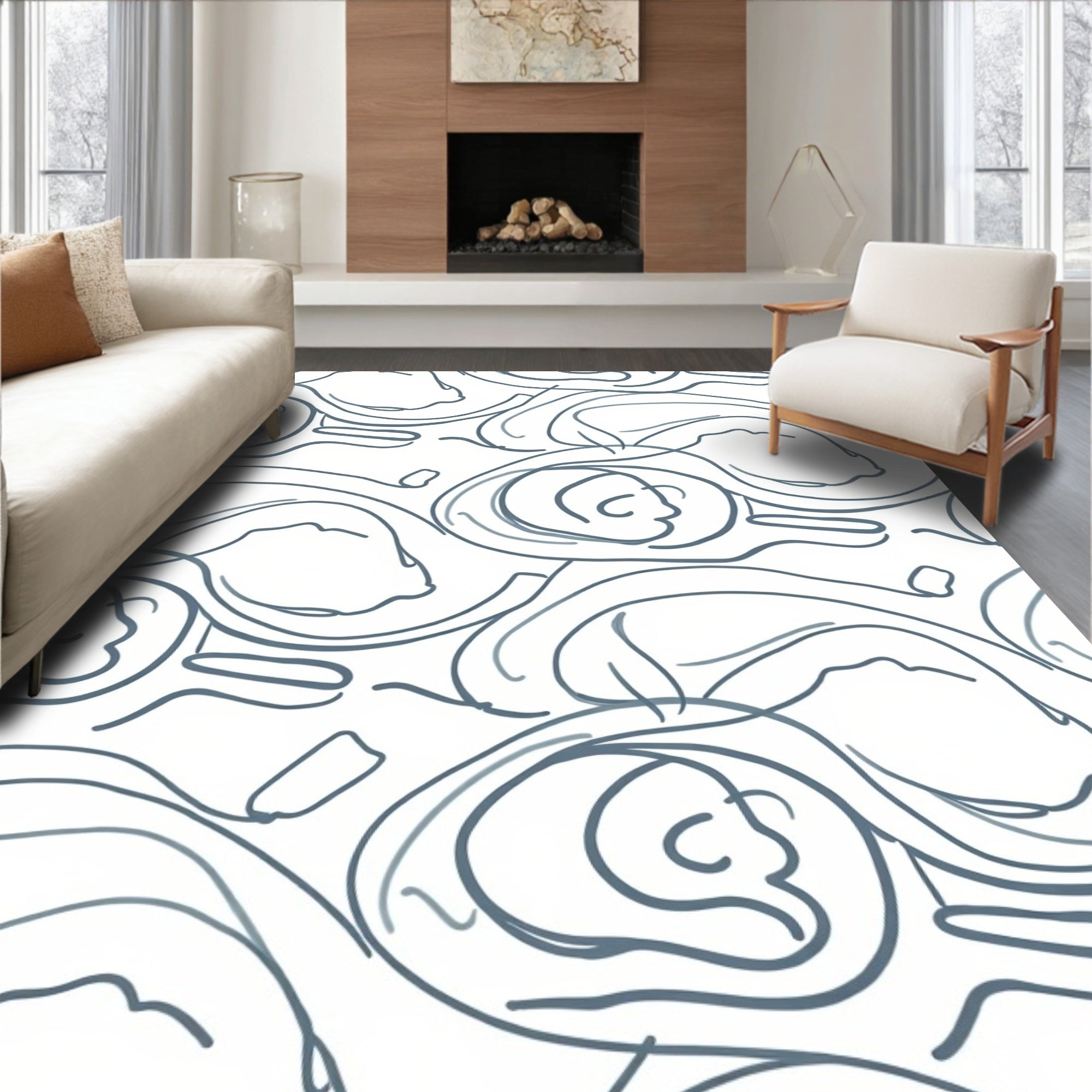 Abstract Contour Face Pattern Design Rug