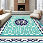 Marine Blue Medallion Hexagonal Pattern Rug