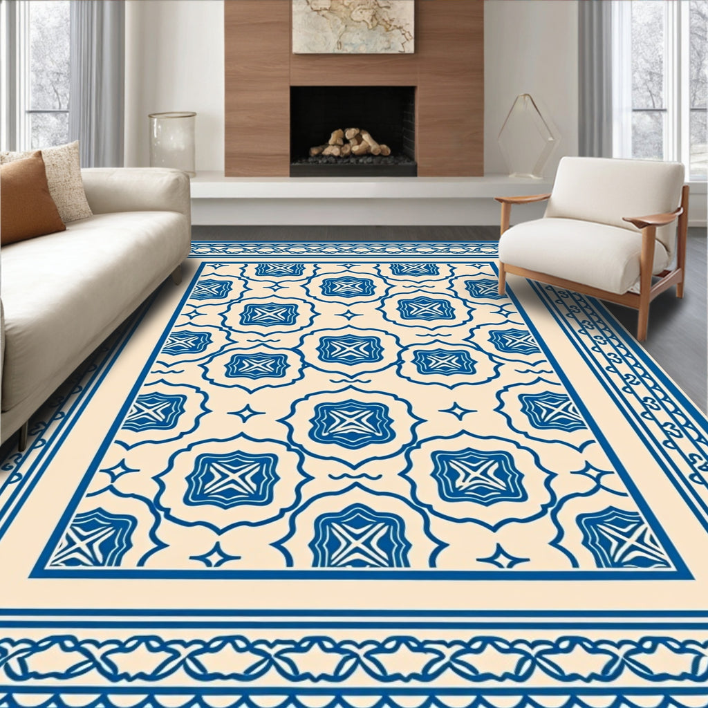 Classic Blue Cream Floral Pattern Rug