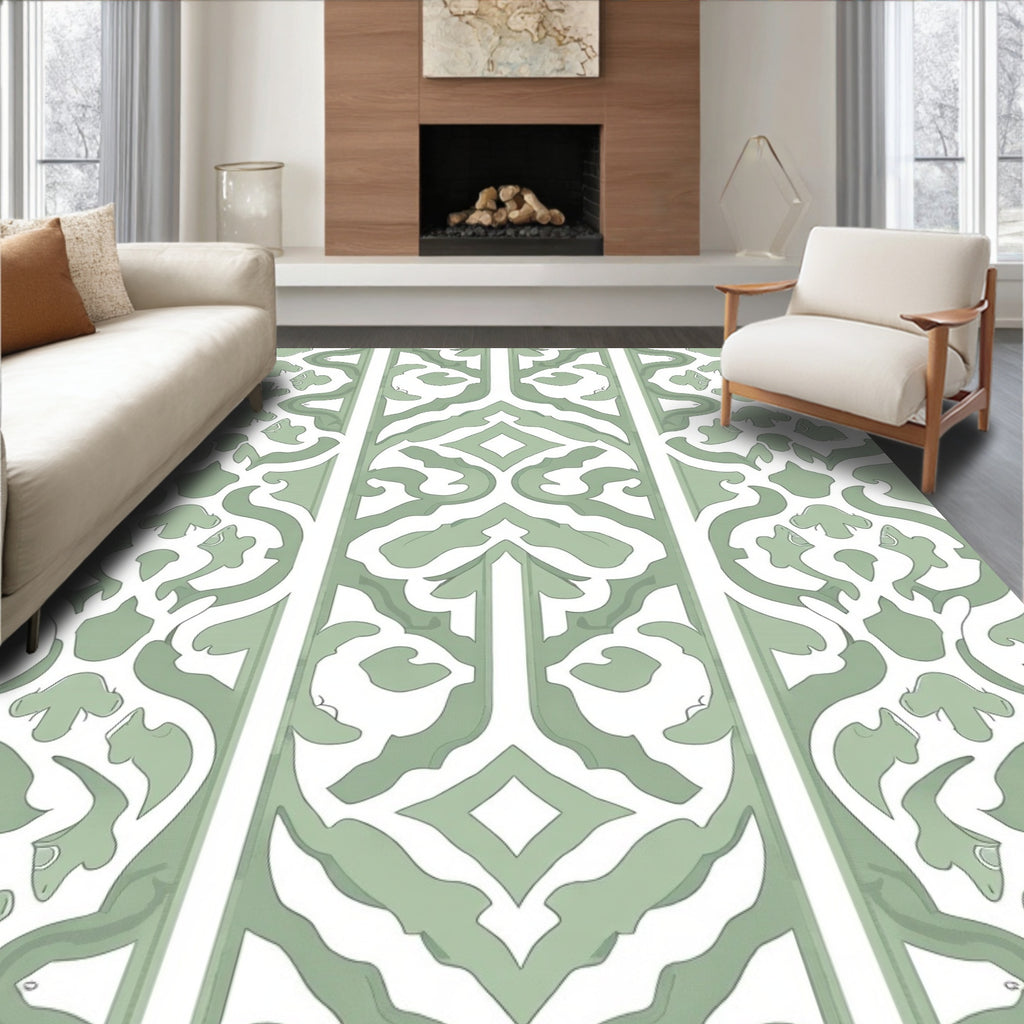 Sage Green Intricate Lattice Pattern Rug