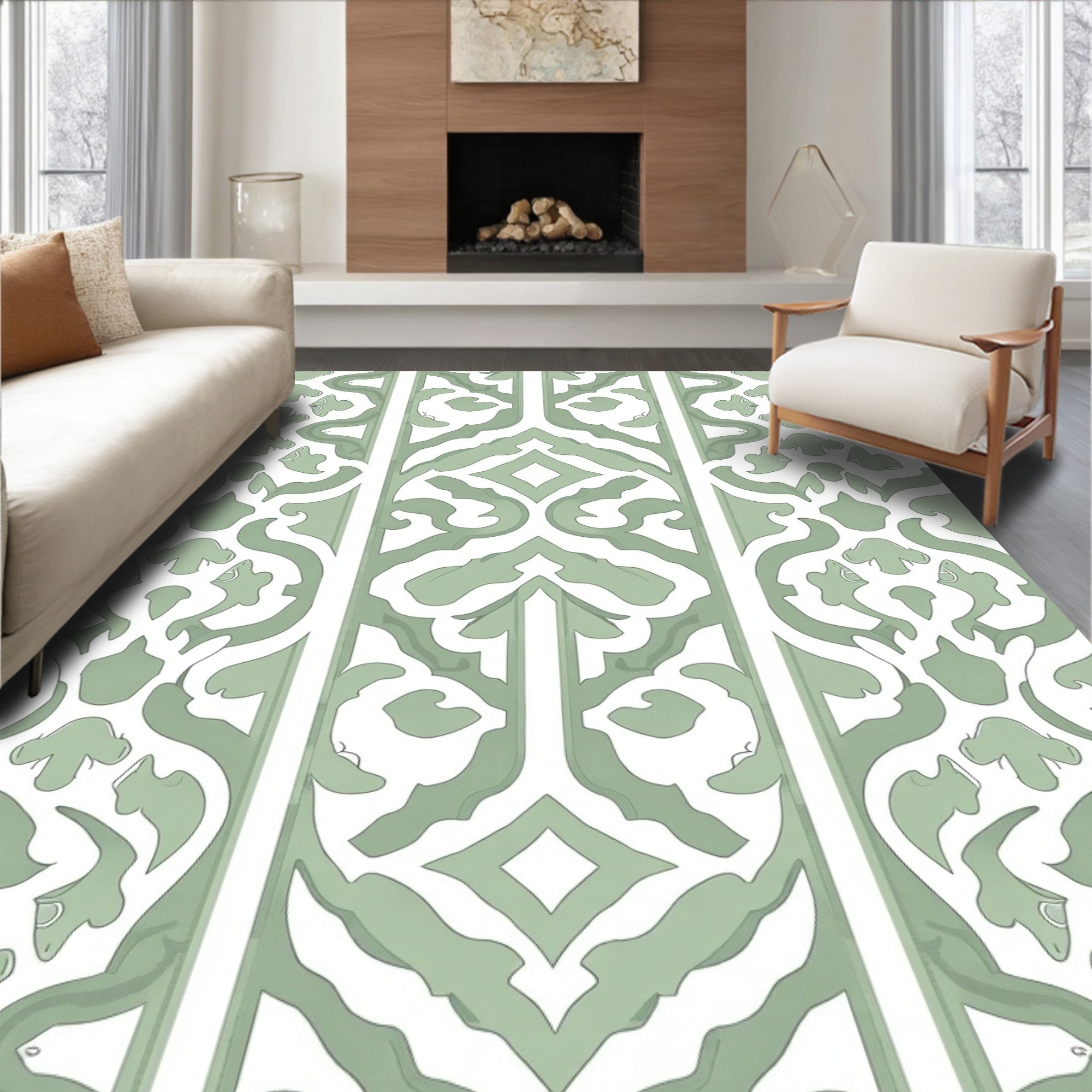 Sage Green Intricate Lattice Pattern Rug