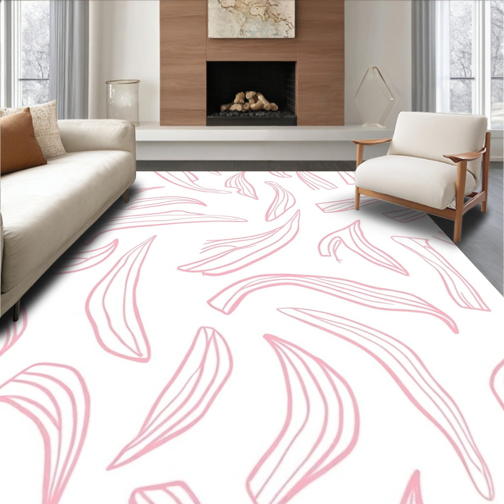 Soft Pink Petal Line Art Pattern Rug