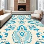 Blue Cream Stylized Floral Pattern Rug
