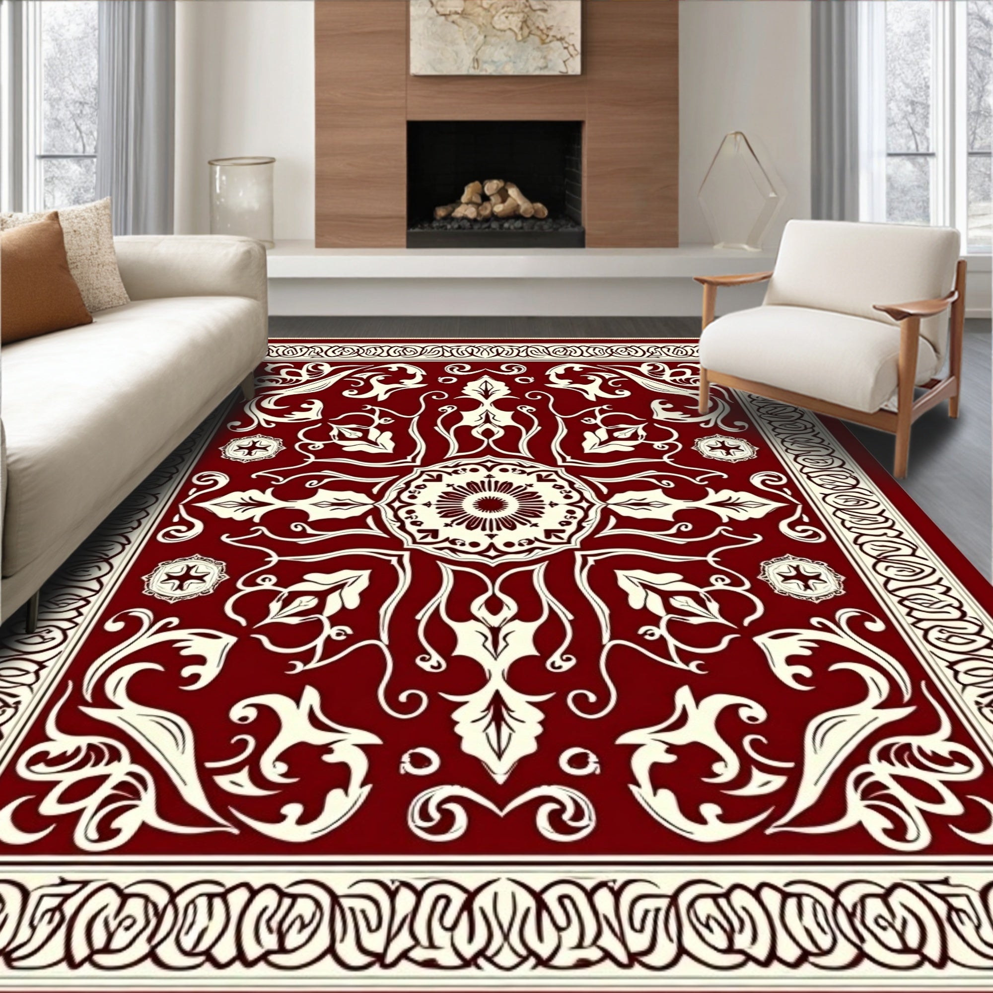 Ornate Red Floral Medallion Rug