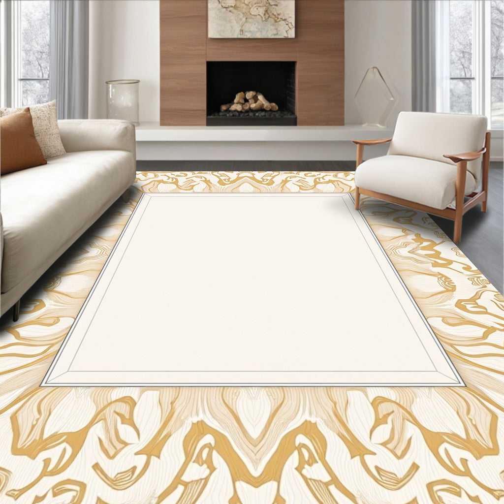 Golden Organic Swirls Decorative Pattern Rug
