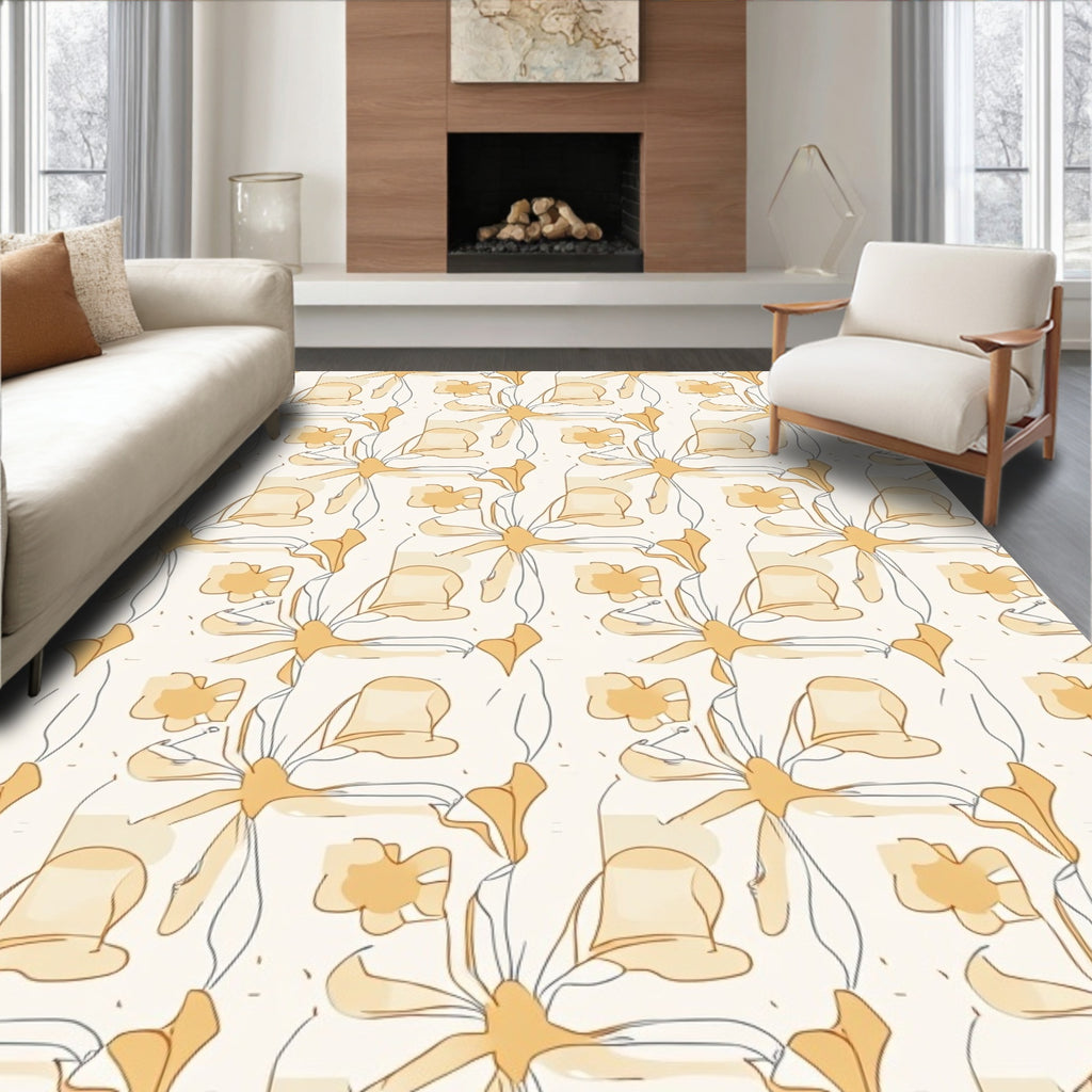 Subtle Yellow Floral Line Art Rug