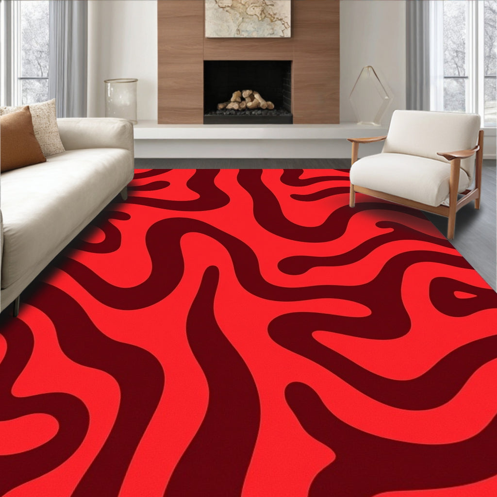 Bold Red Swirl Abstract Rug