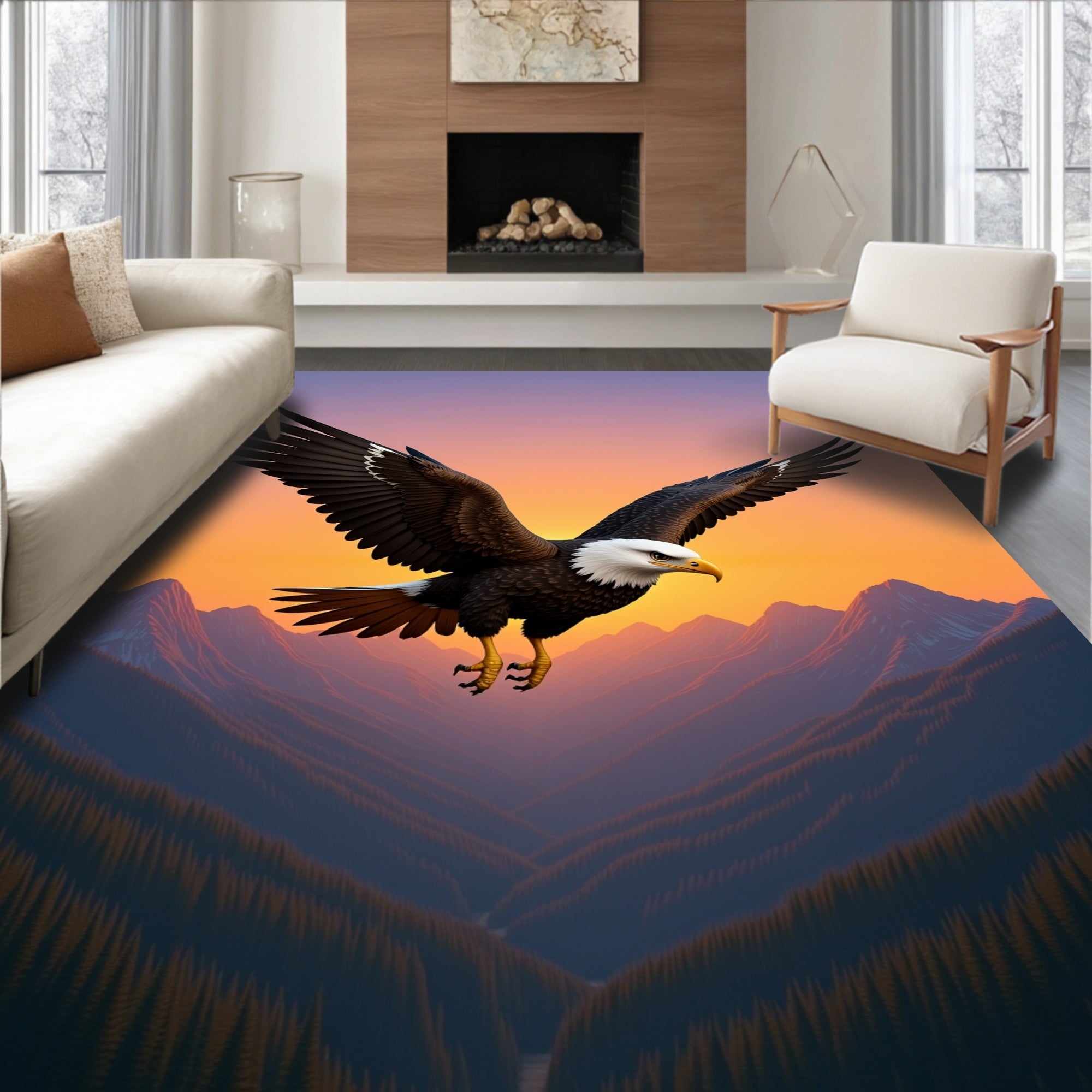 Majestic Eagle Over Mountain Valley Rug