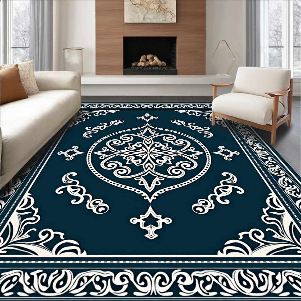 Ornate Floral Medallion Inlaid Geometric Rug