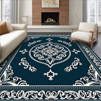 Ornate Floral Medallion Inlaid Geometric Rug