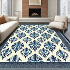 Classic Blue Ivory Damask Design Rug