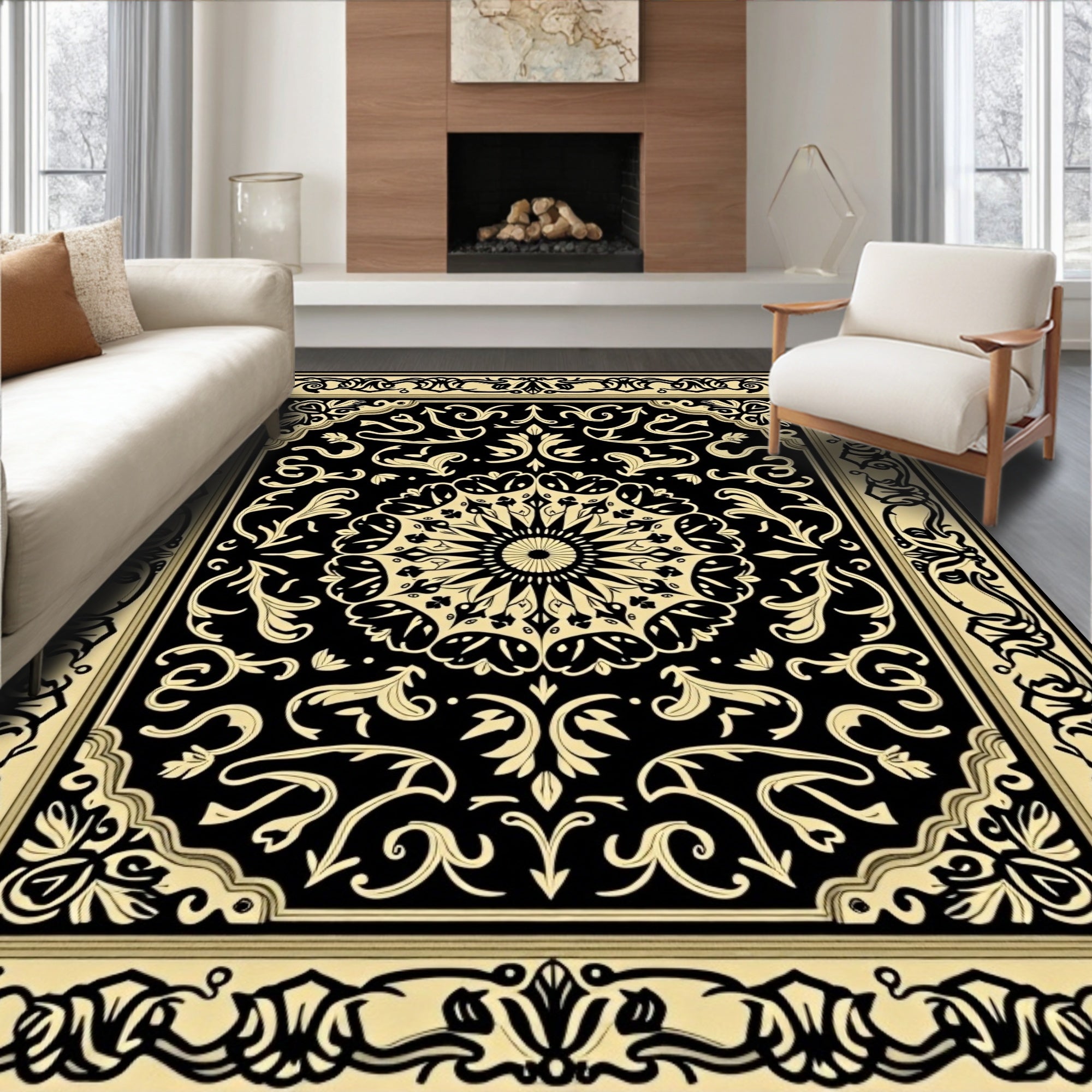 Intricate Scrollwork Mandala Pattern Rug