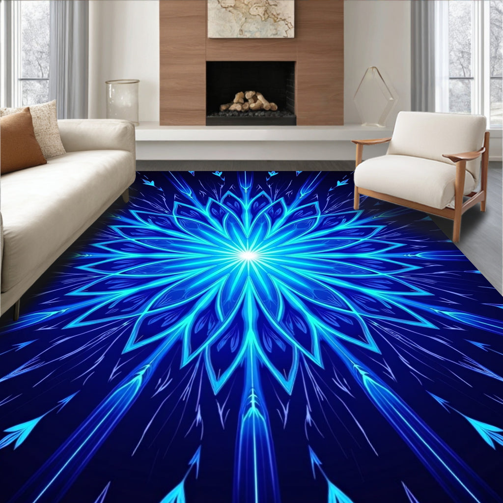 Radiant Blue Floral Burst Design Rug