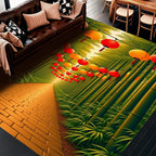 Bamboo Forest With Red Lanterns Rug