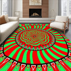 Vibrant Red Green Starburst Mandala Design Rug