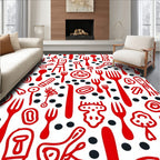 Red Utensil Dot Pattern Rug
