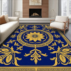 Royal Blue Golden Floral Medallion Rug