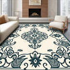 Ornate Floral Scroll Symmetry Design Rug