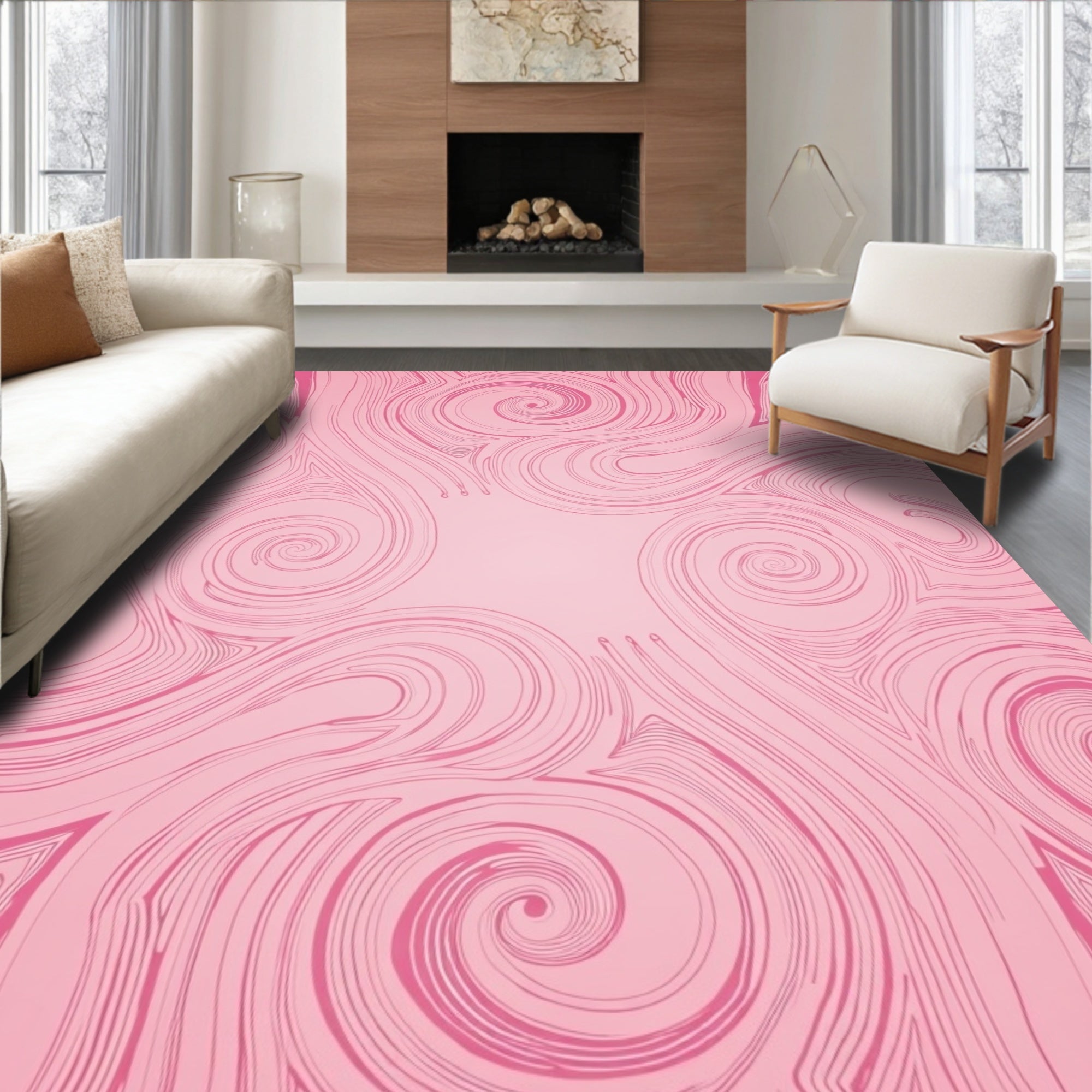 Abstract Swirls Pink Flow Pattern Rug