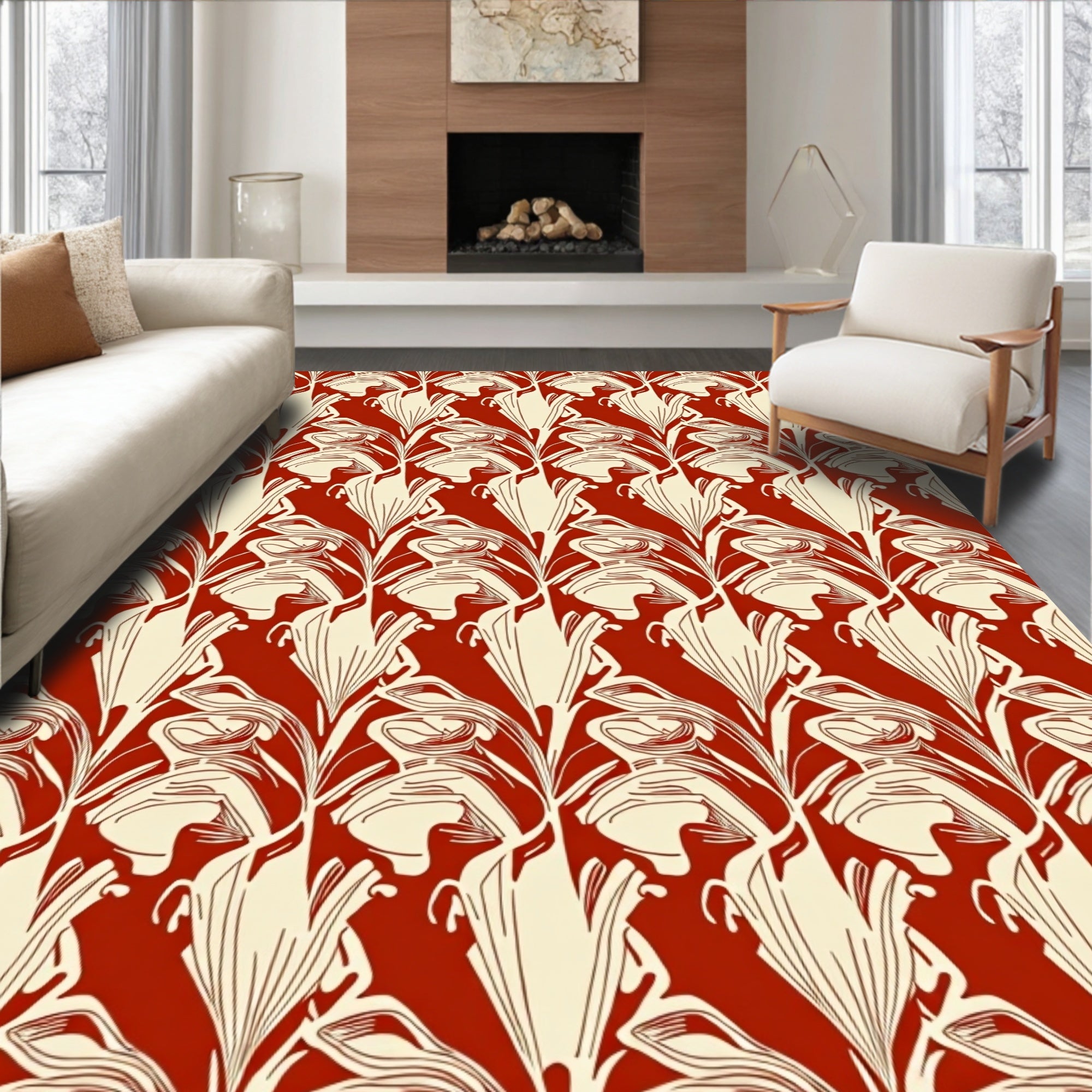 Art Nouveau Floral Swirl Pattern Rug