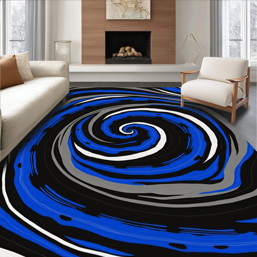 Bold Blue White Swirl Pattern Rug