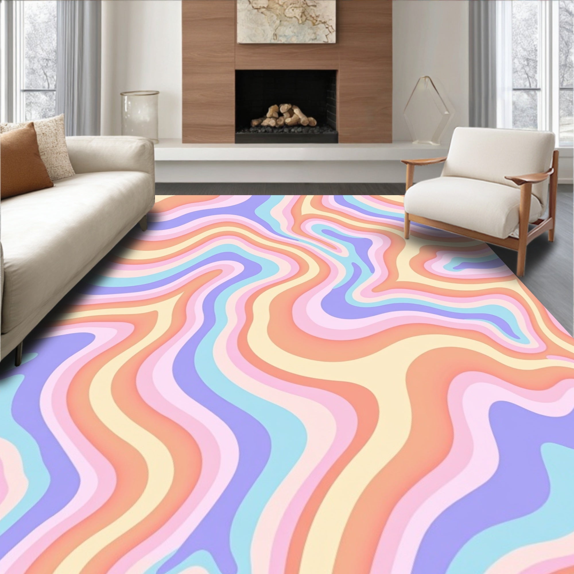 Pastel Swirl Groovy Abstract Rug