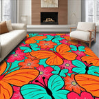 Orange Butterfly Flower Pattern Rug