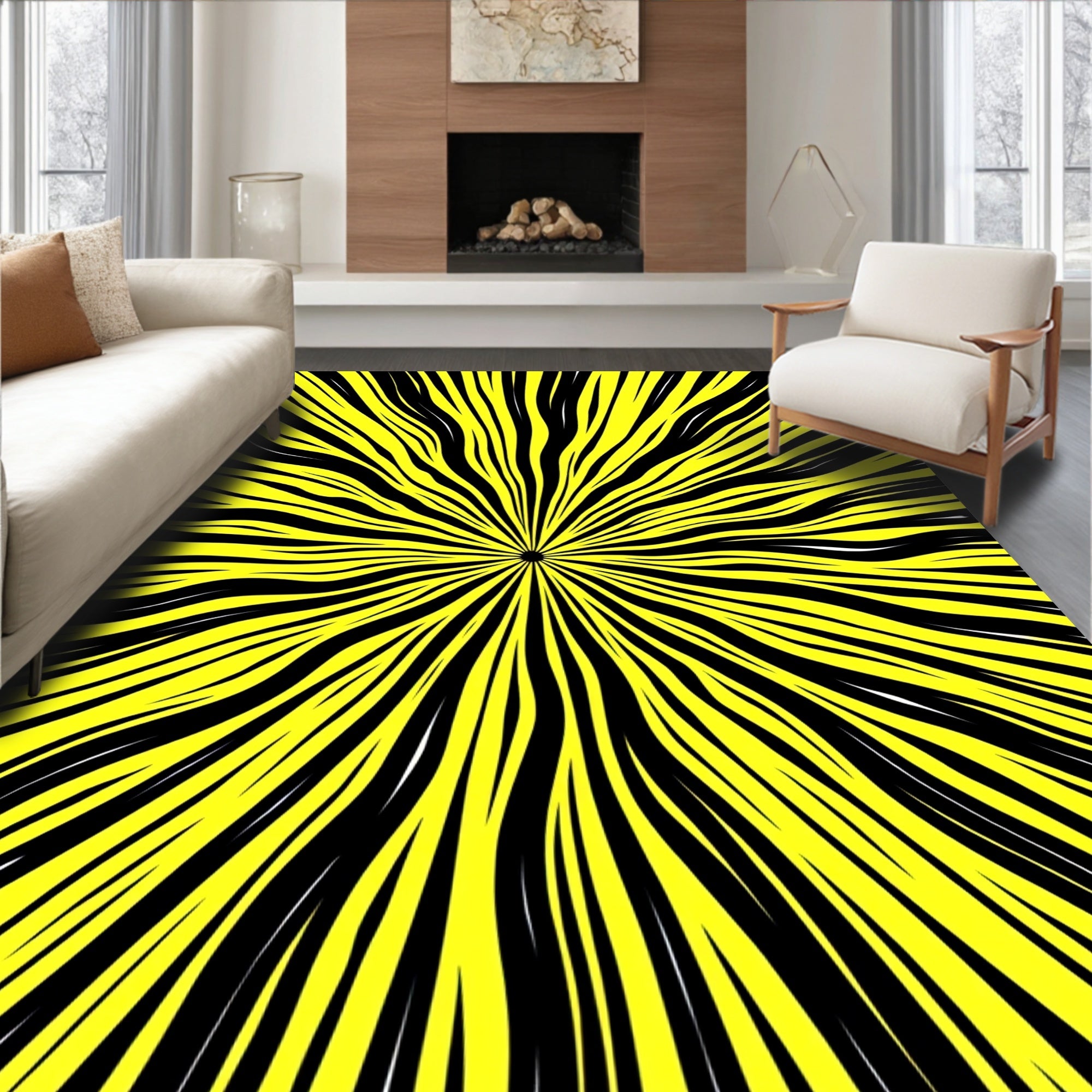 Bold Yellow Black Streak Rug