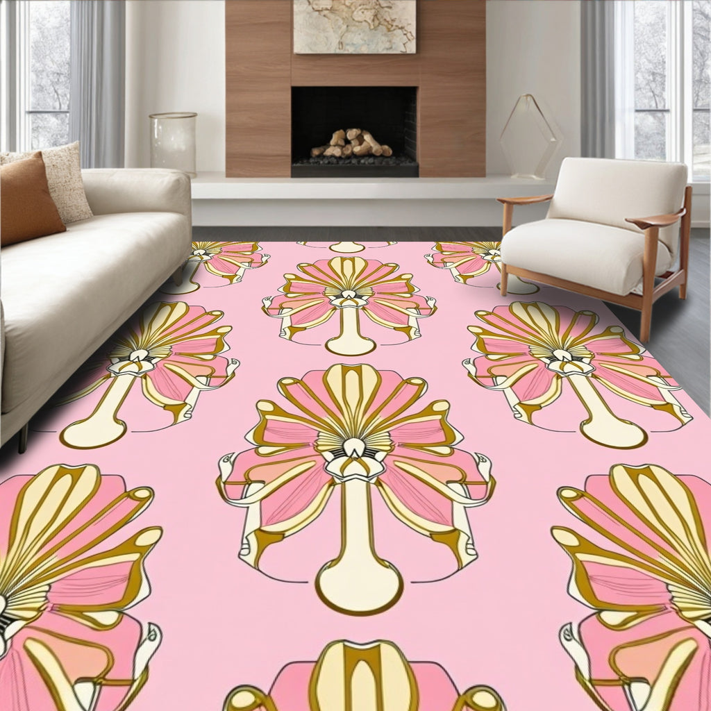 Art Deco Fan Floral Pink Pattern Rug