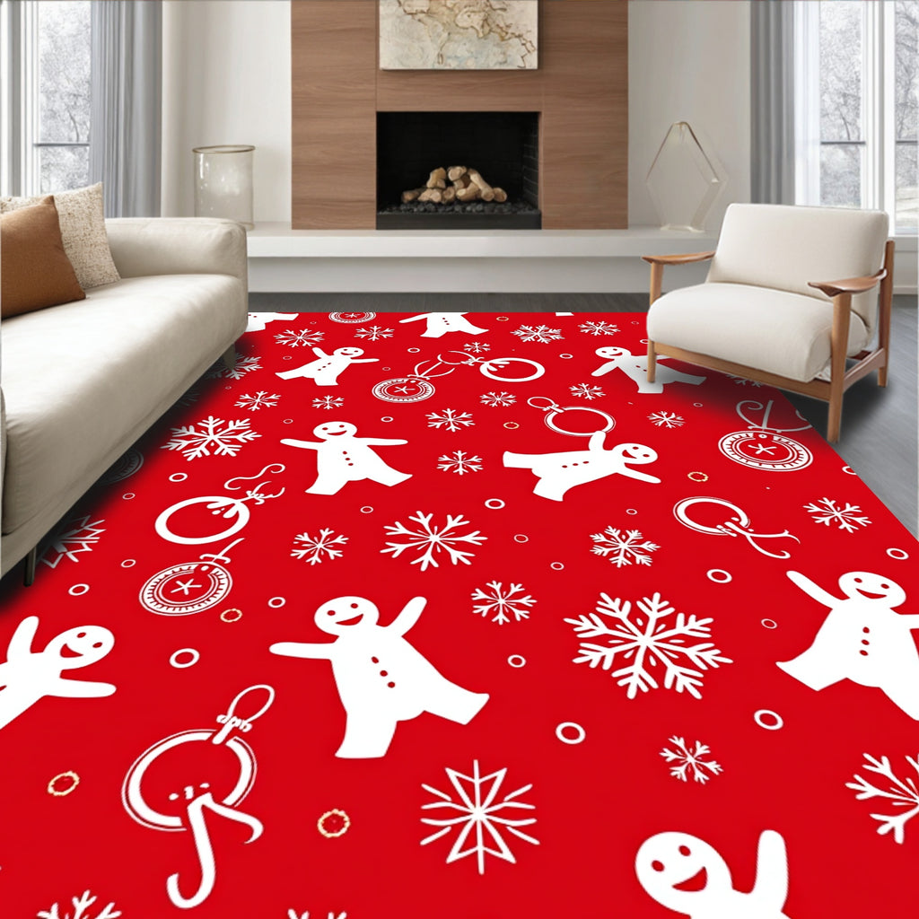 Red White Gingerbread Snowflakes Merry Holidays Rug